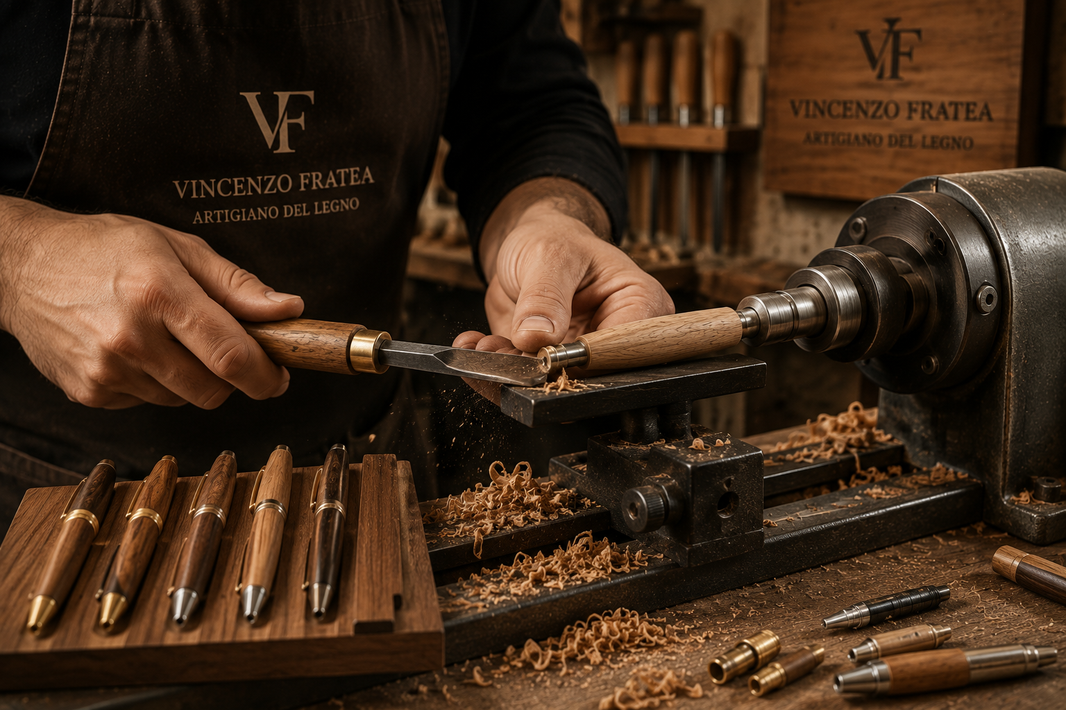 Lavorazione artigianale di una penna in legno
